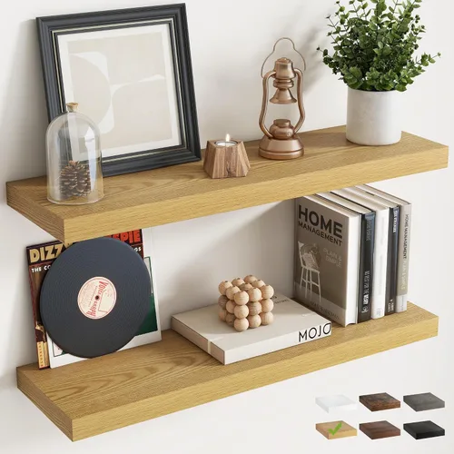 Vista 56 de Estantes flotantes cuadrados de 8 pulgadas para pared, paquete de 3, estantes de baño con veta de madera de 8"D con soportes invisibles, estantes