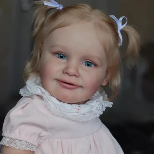 Vista 4 de Muñeca Reborn realista de silicona realista de 24 pulgadas que se ve real viva, cuerpo suave, arraigado pelo castaño, juguetes para bebés recién