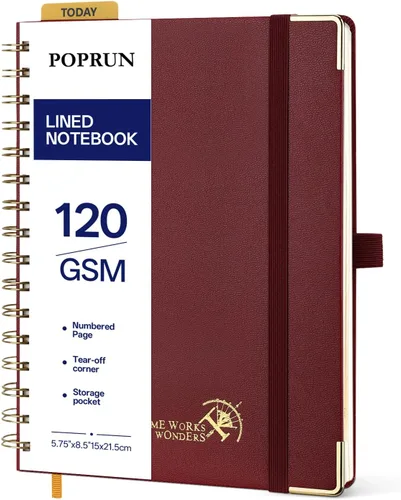 Vista 10 de POPRUN Cuaderno A5 con espiral, 120GSM, tapa dura, color negro