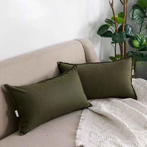 Vista 37 de Jeanerlor Funda de almohada decorativa de lino y algodón sólido de 18 x 18 pulgadas con cremallera, funda de cojín europea, funda de almohada