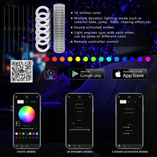 Vista 2 de AKEPO Luz decorativa de fibra óptica 6 en 1, sincronización de música+control remoto RGB colorido efecto dinámico+1140 piezas* F0.03 pulgadas
