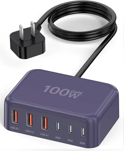 Vista 10 de Cargador USB 6 en 1 de 100 W, estación de carga 50% más pequeña para A-blanco