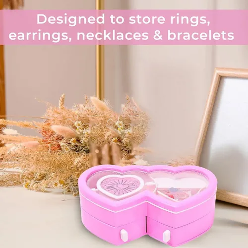 Vista 3 de Shop LC Heart Pink Musical Travel Jewelry Box Organizer Double Tray Dancing Ballerina Jewelry Small Case Memory Box Birthday Gifts for Daughter