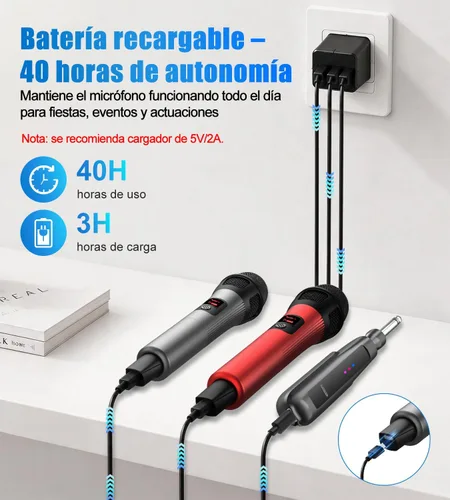 Vista 3 de Aveek Micrófono inalámbrico para karaoke, micrófono de karaoke recargable (trabajo 40 hs), para altavoz, máquina de karaoke, iglesia, discurso