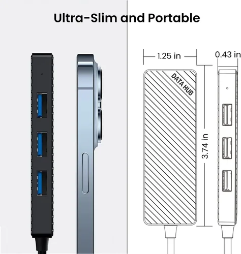 Vista 5 de INVZI Hub USB 3.0 de 4 puertos, divisor USB de datos ultra delgado con cable extendido de 2 pies compatible con PC, MacBook, Mac Pro/Mini, iMac