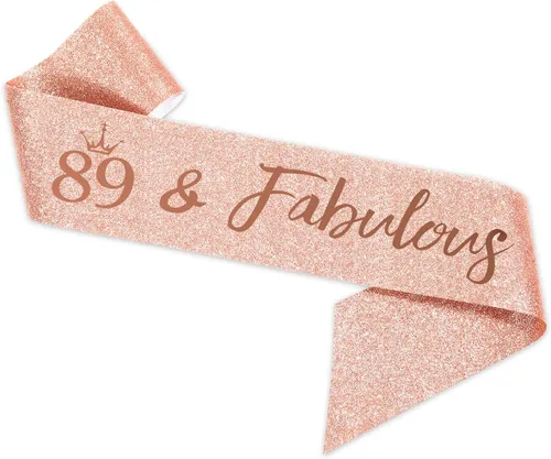 Vista 3 de BRT Bearingshui Tiara de cumpleaños número 89 para mujer, tiara de oro rosa para suministros de fiesta de cumpleaños 89