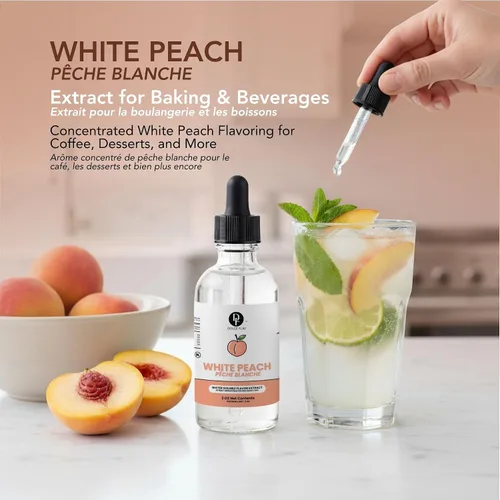 Vista 3 de Dolce Flav - Extracto natural de melocotón blanco de 2 onzas, Kosher, sin azúcar, sabor concentrado de melocotón blanco dulce para bebidas, postres