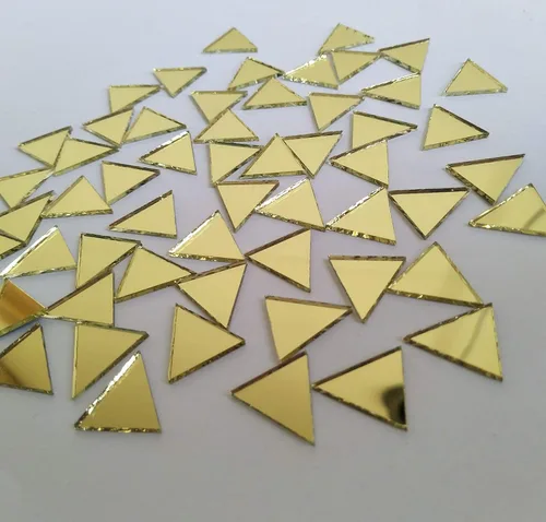 Vista 4 de Juego de 200 piezas de mosaico de espejo triangular de 1/2 pulgada, espejo triangular de vidrio real, accesorio de manualidades (oro amarillo)