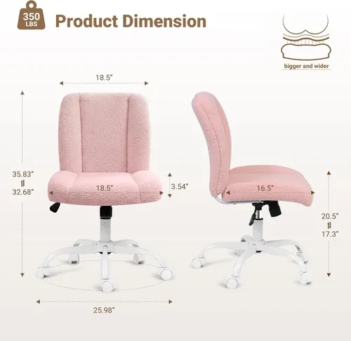 Vista 2 de Silla de tocador con ruedas, silla de oficina sin brazos ajustable en altura, bonita silla de escritorio con soporte lumbar suave para espacios