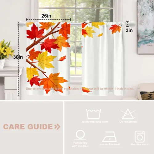 Vista 449 de Shrahala Orange Autumn Autumn Blackout Curtain Tiers, Fall Kitchen Valance Light Blocking Tier Drapes with Rod Pocket, 2 Pack 26 X 24 in
