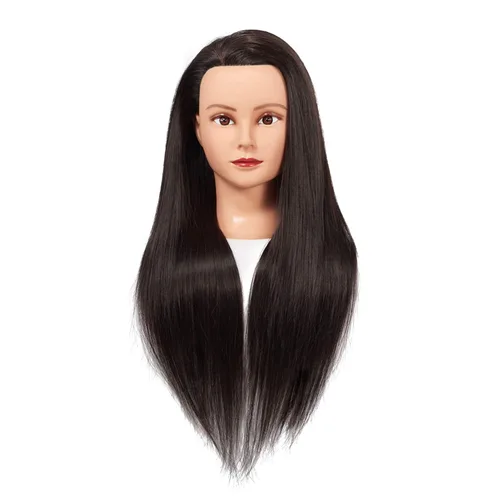 Vista 2 de Cabeza de Entrenamiento 26"-28" Cabeza de Maniquí para Peinado Maniquí de Cosmetología Cabeza de Muñeca Cabello de Fibra Sintética