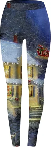 Vista 3 de Comigeewa Pantalones Largos Yoga para Mujer Leggings navideños Cintura alta Pantalones Largos Pantalones deportivos Cintura