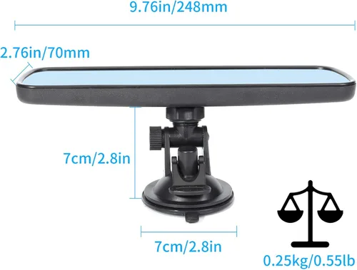 Vista 4 de Wontolf Espejo retrovisor universal con ventosa - Espejo interior antirreflejos para automóvil, camión, SUV y barcos - 9.76 pulgadas (9.764 in)