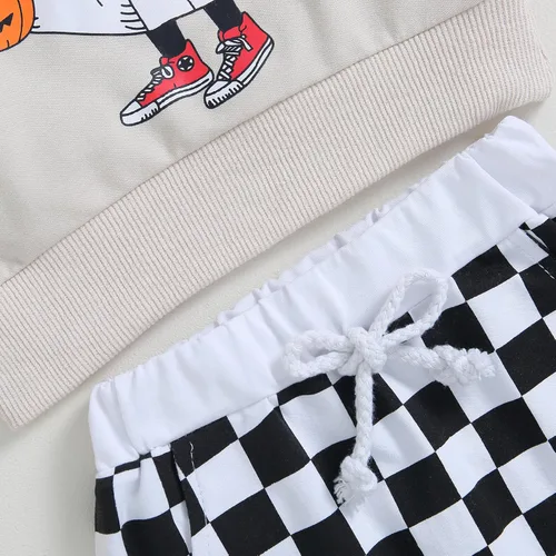 Vista 5 de Hnyenmcko Conjunto de 2 piezas de sudadera de manga larga con letras de calabaza para bebé niño, conjunto de 2 piezas, ropa de otoño