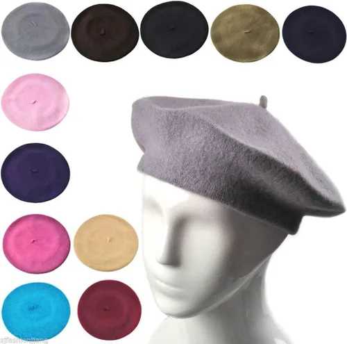 Vista 7 de Boina de lana francesa para mujer, gorra de invierno clásica de color sólido