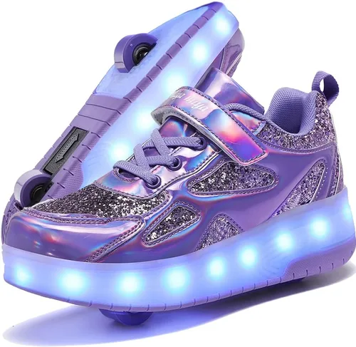 Vista 15 de Zapatos para niños con ruedas - 4 en 1 Zapatos con ruedas iluminados con luces LED recargables por USB para regalos de Navidad y escuela
