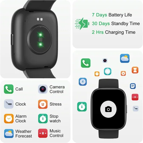 Vista 6 de Reloj inteligente con Alexa y llamadas Bluetooth, pantalla táctil HD de 1.83 pulgadas, reloj de fitness con monitor de frecuencia cardíaca/sueño, 30