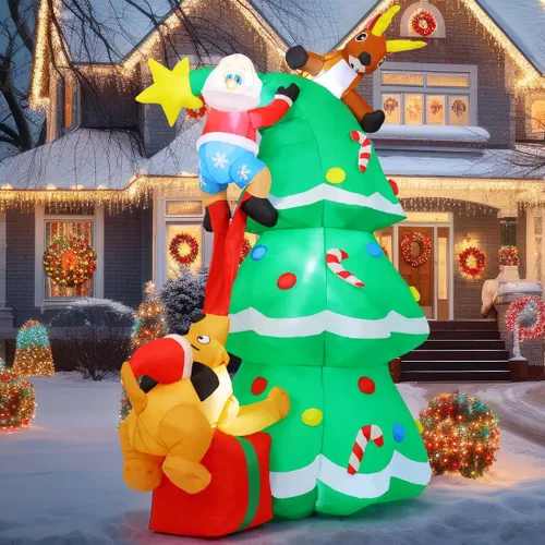 Vista 2 de COMIN Inflables de Navidad de 7.3 pies para decoración al aire libre, Papá Noel, reno, perro, árbol de Navidad inflable con LED integrados