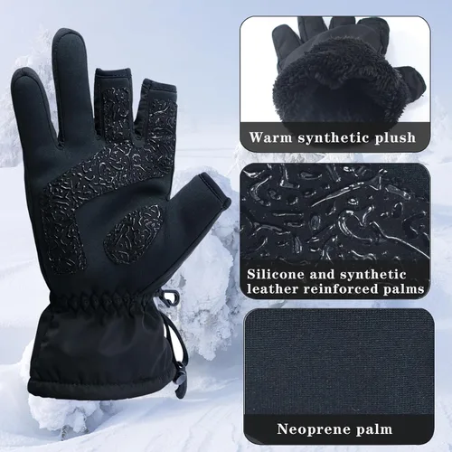 Vista 5 de Drasry Neoprene Palm Ice Fishing Gloves 3-Cut Fingers Warm for Men and Women Cold Weather Insulated Great for Winter Fly Fishing Photography Running