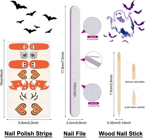 Vista 6 de 8 hojas de calcomanías de esmalte de uñas de Halloween, calcomanías de esmalte de uñas para festivales, tiras de esmalte de uñas para mujeres