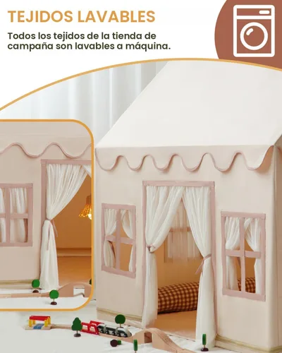 Vista 6 de Tienda de campaña grande para niños con luces de estrellas, banderas y bolsas de mano, tienda de campaña para niños en interiores y exteriores