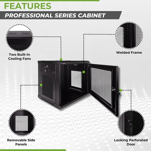 Vista 2 de NavePoint Gabinete para rack de servidores 9U – 17.7' de profundidad, gabinete de red para montaje en pared con puerta perforada de bloqueo
