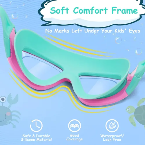 Vista 4 de Vvinca Gafas de natación para niños de 3 a 12 años, diseño mejorado 2024 con tapón para la oreja y la nariz, visión amplia, antivaho sin fugas