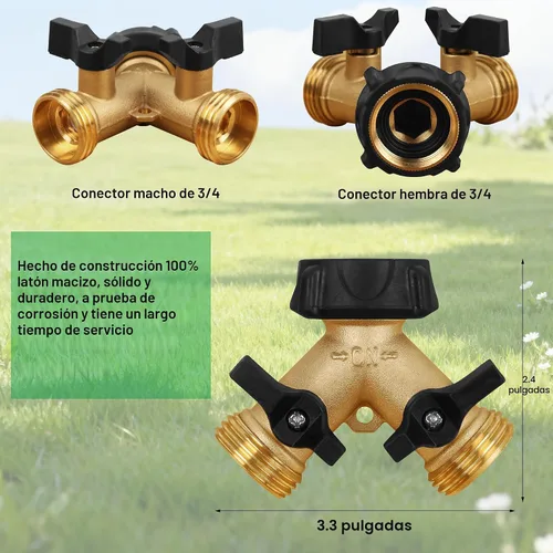 Vista 3 de Biswing Divisor de Manguera de Jardín de 2 Vías, Conector de Grifo de Latón Resistente Divisor, Divisor en Y 2 Válvulas con 2 Arandelas de Goma
