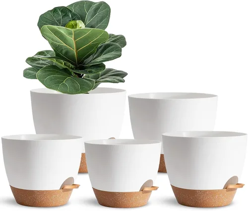 Vista 16 de Macetas de riego automático con orificio de drenaje, macetas para plantas de flores para interiores y exteriores, macetas de plástico negro