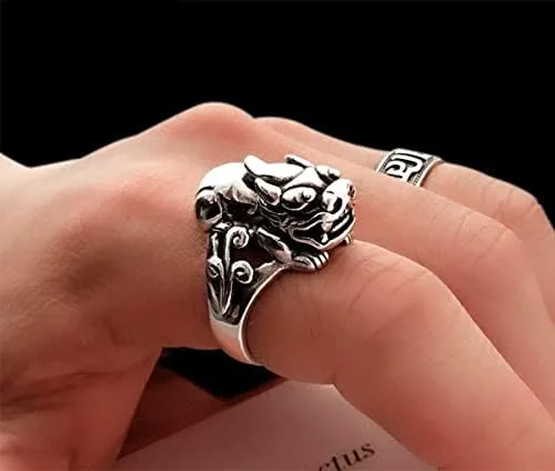 Vista 4 de Anillo de plata de ley 925 con símbolo de la suerte, dragón chino Pixiu