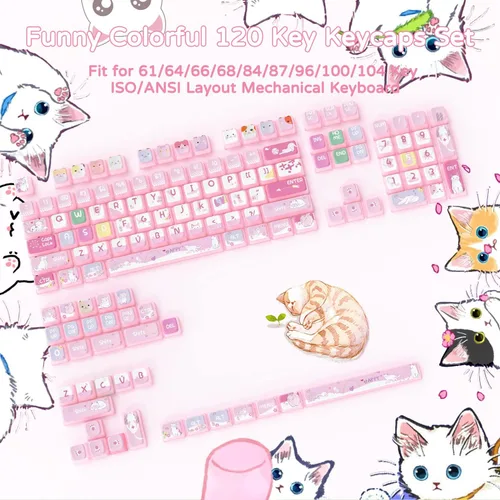 Vista 7 de Juego de teclas PBT de 120 teclas con perfil ASA con capa de PC translúcida Rosa