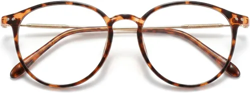 Vista 17 de Shiratori Retro Round Blue Light Blocking Glasses for Women Men, Lightweight Metal Temple Eyeglasses