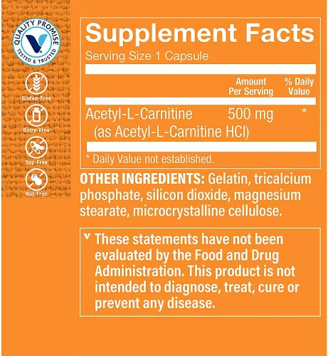 Vista 2 de The Vitamin Shoppe Acetil-L-Carnitina 500mg – Apoya la función saludable del cerebro y la memoria, promueve la producción de energía – Carnipure™