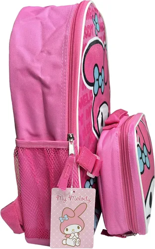 Vista 3 de Fast Forward My Melody Mochila escolar rosa de 16 pulgadas con bolsa de almuerzo