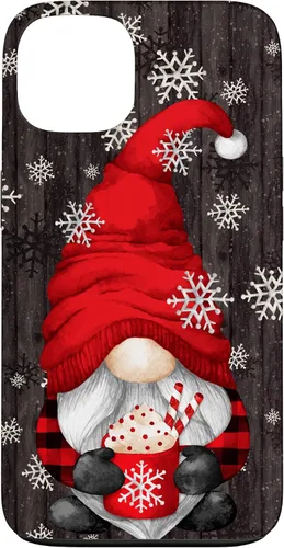 Vista 7 de iPhone 14 Pro Gnomo de Navidad rojo para mujeres con taza de cacao caliente lindo estuche de Navidad