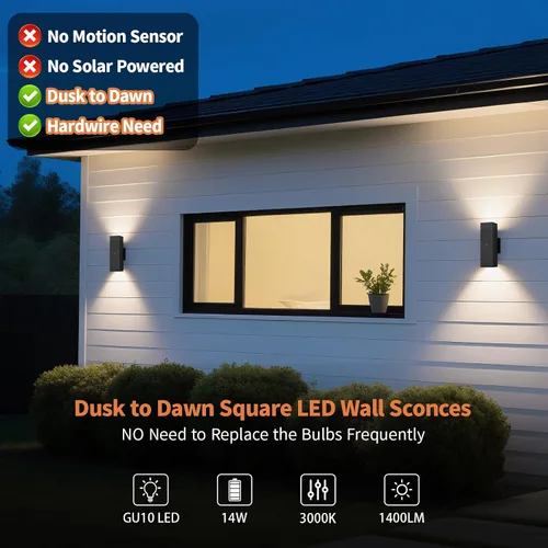 Vista 2 de 1 paquete de iluminación exterior del atardecer al amanecer, luces LED cuadradas hacia arriba y hacia abajo, accesorios de iluminación exterior