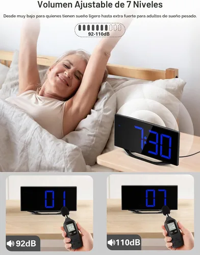 Vista 3 de Reloj despertador digital para mesita de noche del dormitorio, pantalla grande de números grandes con atenuador de brillo, reloj de escritorio