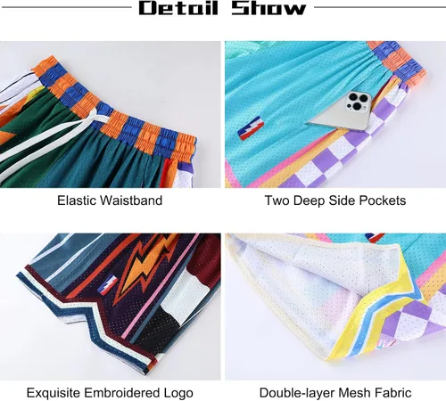 Vista 5 de BOOMLEMON Pantalones cortos de baloncesto para hombre, pantalones cortos de entrenamiento de gimnasio, pantalones cortos deportivos de malla