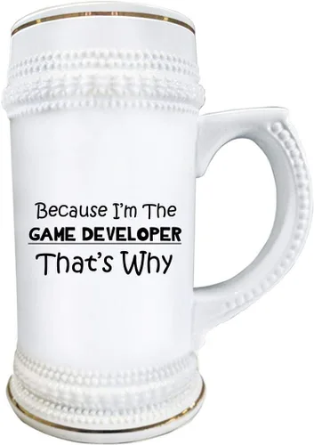 Vista 2 de Im a Game Developer Designer Beer Stein Mug 22oz Ceramic Novelty Drinkware - Gifts for Video Gaming Design Dev Team Development Funny Cute Gag Idea
