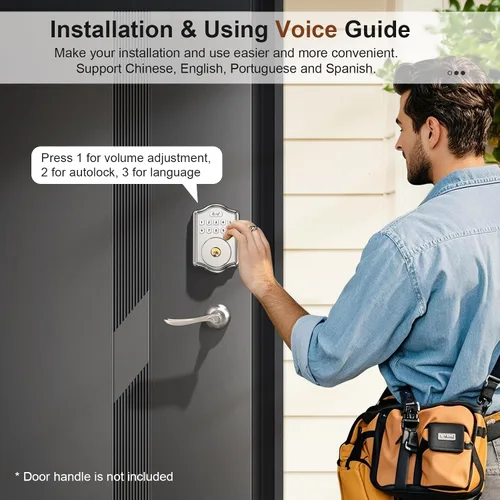 Vista 3 de Cerradura de puerta de entrada sin llave con código, guía de voz para teclado electrónico, cerraduras inteligentes para puerta delantera, fácil