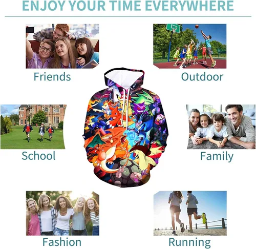 Vista 5 de Sudadera con capucha de anime con estampado 3D para jóvenes y niñas