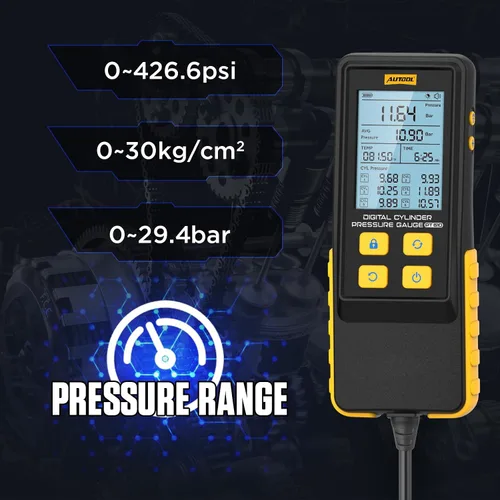 Vista 2 de AUTOOL Juego de medidor de compresión digital automotriz, 0-426PSI 0~29bar para kit de herramienta de prueba de compresión de cilindro de motor