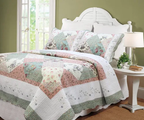 Vista 10 de Cozy Line Home Fashions - Juego de ropa de cama reversible de 100% algodón con diseño de patchwork real, estilo cottage francés, floral, colcha
