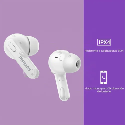 Vista 4 de PHILIPS T2206 Auriculares inalámbricos con resistencia al agua IPX4 y estuche de carga súper pequeño Blanco ártico