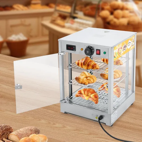 Vista 2 de Calentador de pizza de 3 niveles, calentador eléctrico de alimentos comercial con iluminación estantes extraíbles para encimera, calentador