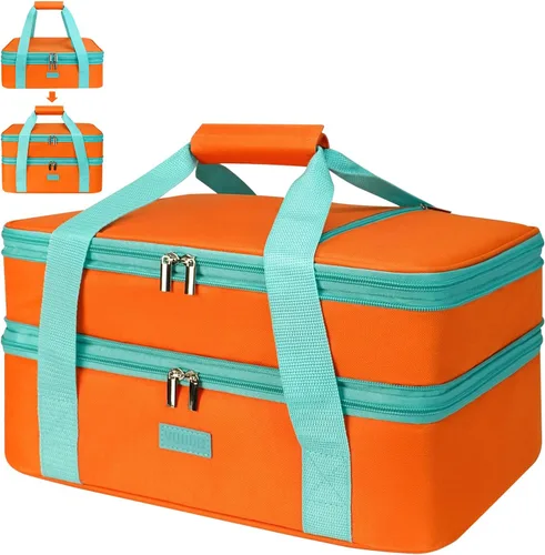 Vista 8 de Bolsa de transporte de cazuela expandible Vuudh - Bolsa de comida de doble cubierta, soporte de cazuela aislada para alimentos calientes o fríos