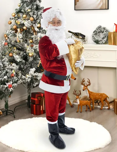 Vista 2 de Cozople Mens Santa Suits Costume 10pcs Womens Deluxe Christmas Dress Set