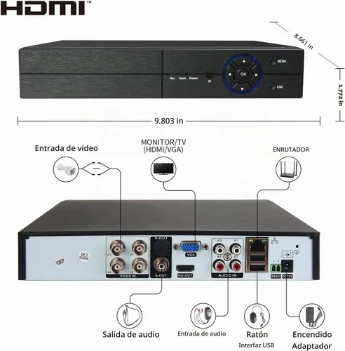 Vista 2 de Eversecu Sistema de cámara de seguridad para el hogar 4Ch, DVR 1080P y 4 cámaras HD resistentes a la intemperie, visión nocturna, alerta