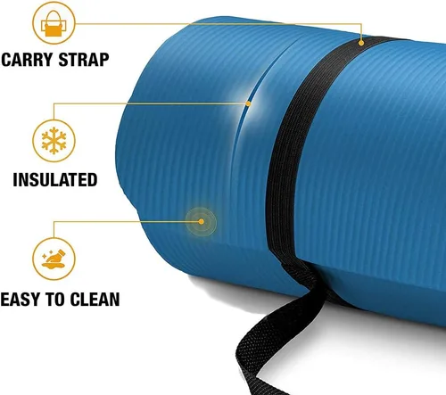 Vista 4 de Vandue Extra Thick 0.4" Tech Foam Exercise Yoga Mat w/Carry Strap - Non-slip, Moisture-Resistant Cushion for Pilates - Support for Stretching &