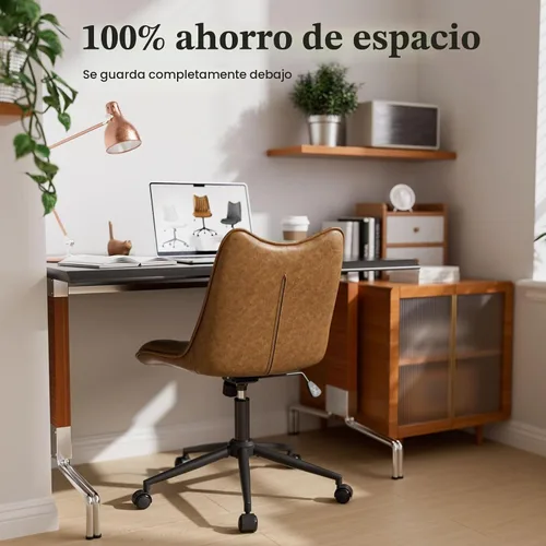 Vista 7 de Silla de oficina sin brazos, Silla de escritorio giratoria de Marrón